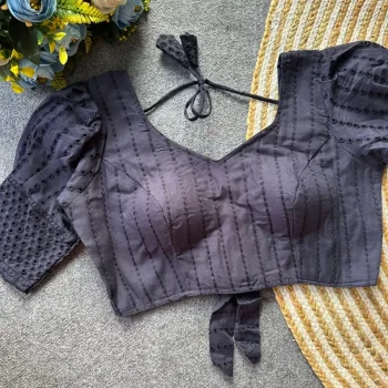 TRENDING HAKOBA COTTON  FANCY WORK STITCHED BLOUSE BLACK
