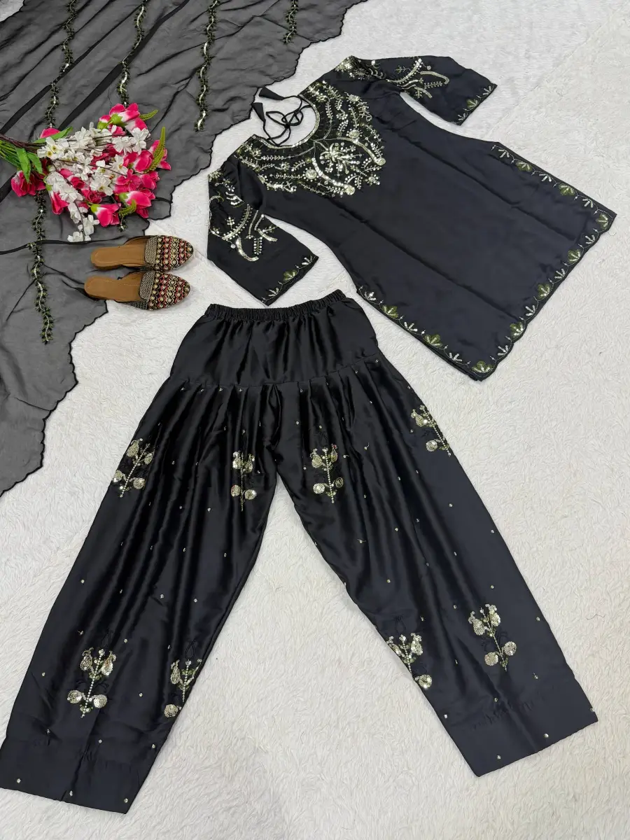 2TRENDING JAPAN SATIN EMBROIDERY SEQUENCE WORK TOP PATIYALA WITH DUPATTA FESTIVE WEAR WHOLESALE PRICE ETHNIC GARMENT (30)