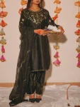 TRENDING JAPAN SATIN EMBROIDERY SEQUENCE WORK TOP PATIYALA WITH DUPATTA BLACK