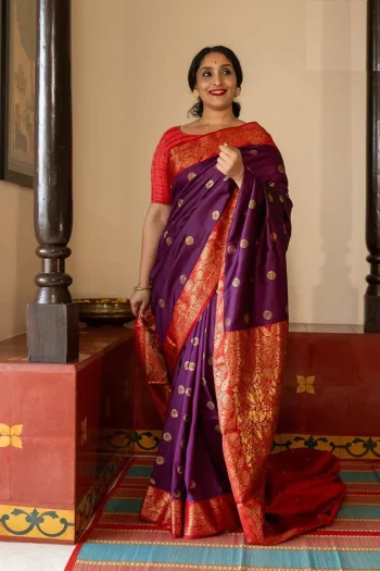 TRENDING LICHI SILK JACQUARD WORK SAREE WITH UNSTITCHED BLOUSE PURPLE