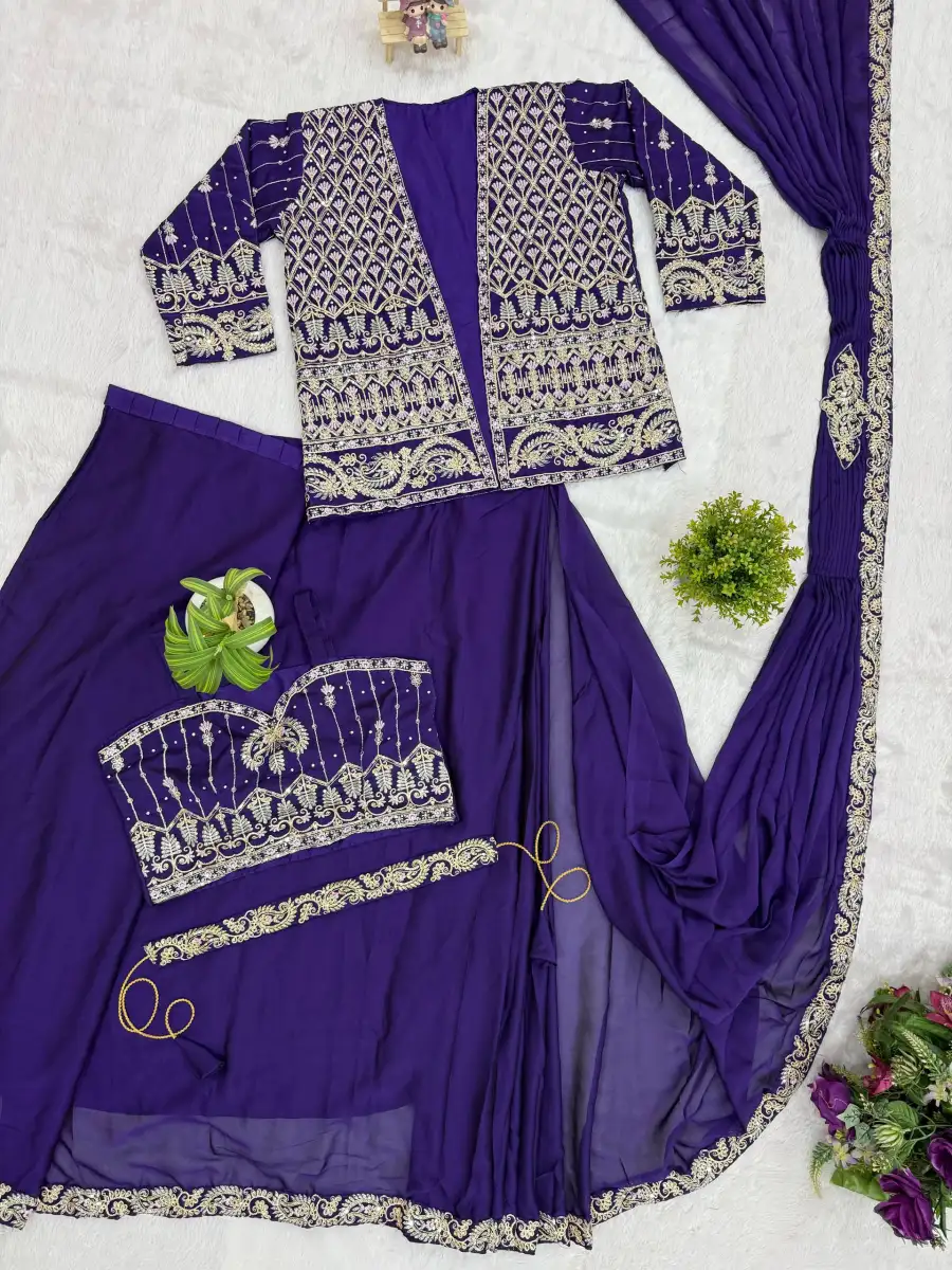 2TRENDING RANGOLI SILK EMBROIDERY WORK LACE BORDER WORK READY TO WEAR SAREE WITH STITCHED BLOUSE AND KOTI PARTY WEAR WHOLESALE PRICE ETHNIC GARMENT (10)