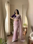 TRENDING SHIMMER CREPE JARKAN STONE WORK BORDER AND ALL OVER DIAMOND WORK SAREE WITH UNSTITCHED BLOUSE LAVENDER