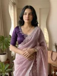 2TRENDING SHIMMER CREPE JARKAN STONE WORK BORDER AND ALL OVER DIAMOND WORK SAREE WITH UNSTITCHED BLOUSE PARTY WEAR WHOLESALE PRICE ETHNIC GARMENT (10)