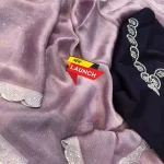 2TRENDING SHIMMER CREPE JARKAN STONE WORK BORDER AND ALL OVER DIAMOND WORK SAREE WITH UNSTITCHED BLOUSE PARTY WEAR WHOLESALE PRICE ETHNIC GARMENT (10)