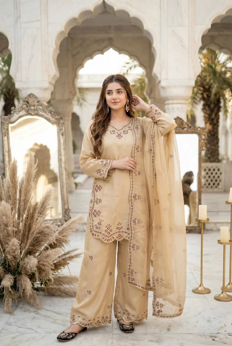 30DESIGNER ROMAN GLASS EMBROIDERY SEQUENCE WITH FANCY CUT WORK TOP PALAZZO WITH DUPATTA FESTIVE WEAR WHOLESALE PRICE ETHNIC GARMENT (13)