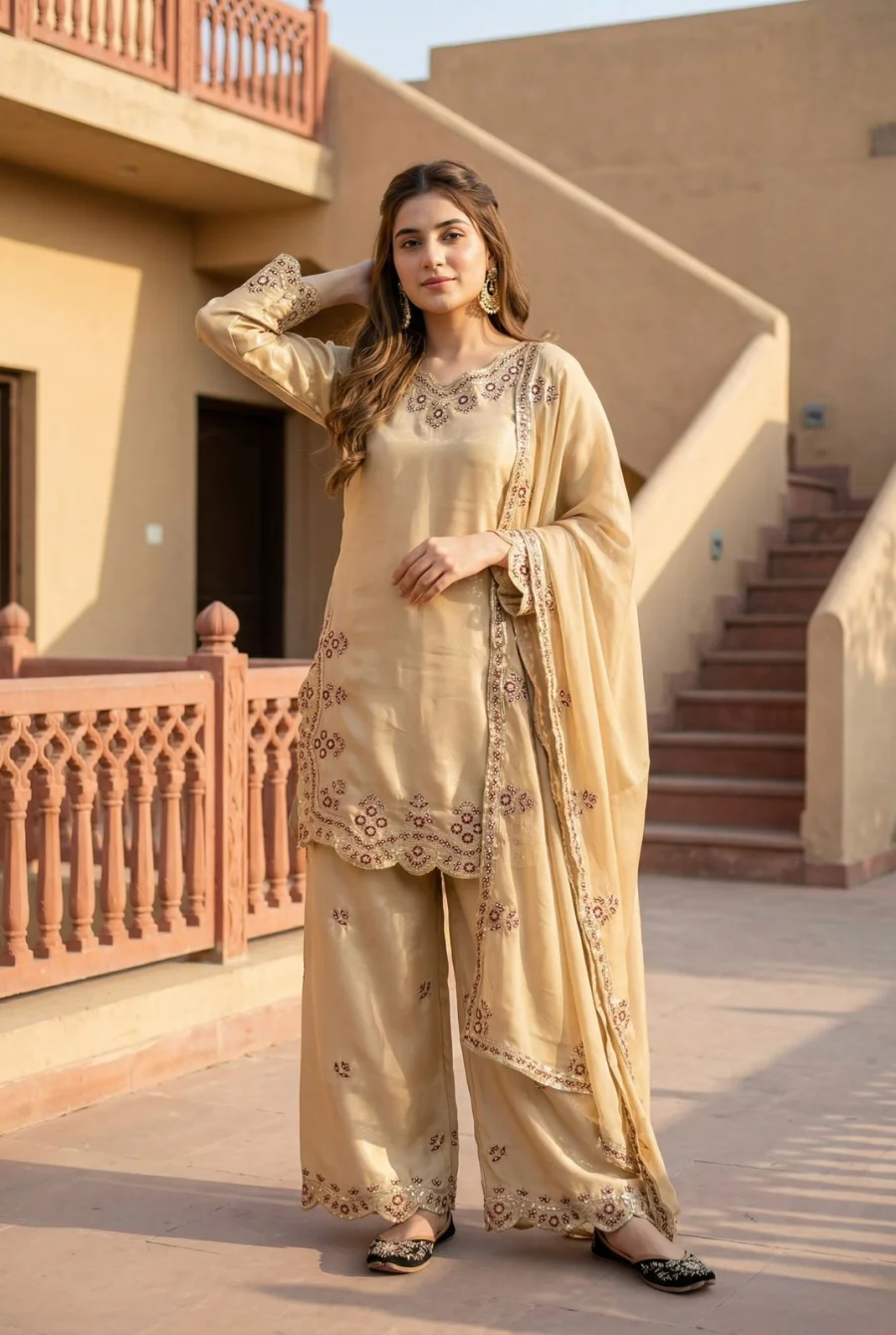 30DESIGNER ROMAN GLASS EMBROIDERY SEQUENCE WITH FANCY CUT WORK TOP PALAZZO WITH DUPATTA FESTIVE WEAR WHOLESALE PRICE ETHNIC GARMENT (14)
