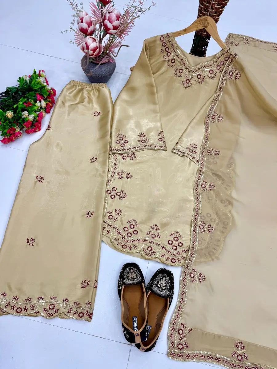 30DESIGNER ROMAN GLASS EMBROIDERY SEQUENCE WITH FANCY CUT WORK TOP PALAZZO WITH DUPATTA FESTIVE WEAR WHOLESALE PRICE ETHNIC GARMENT (16)