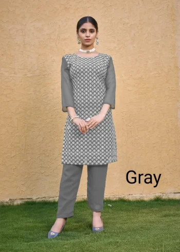 NEW ARRIVAL GEORGETTE CHIKAN EMBROIDERY WORK TOP PENT SET GREY