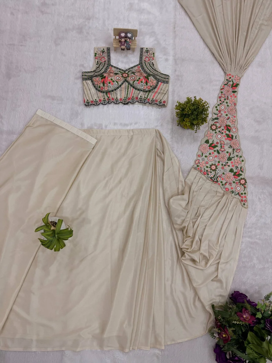 3CLASSIC CHINON EMBROIDERY WORK READY TO WEAR SAREE WITH STITCHED BLOUSE PARTY WEAR WHOLESALE PRICE ETHNIC GARMENT (21)