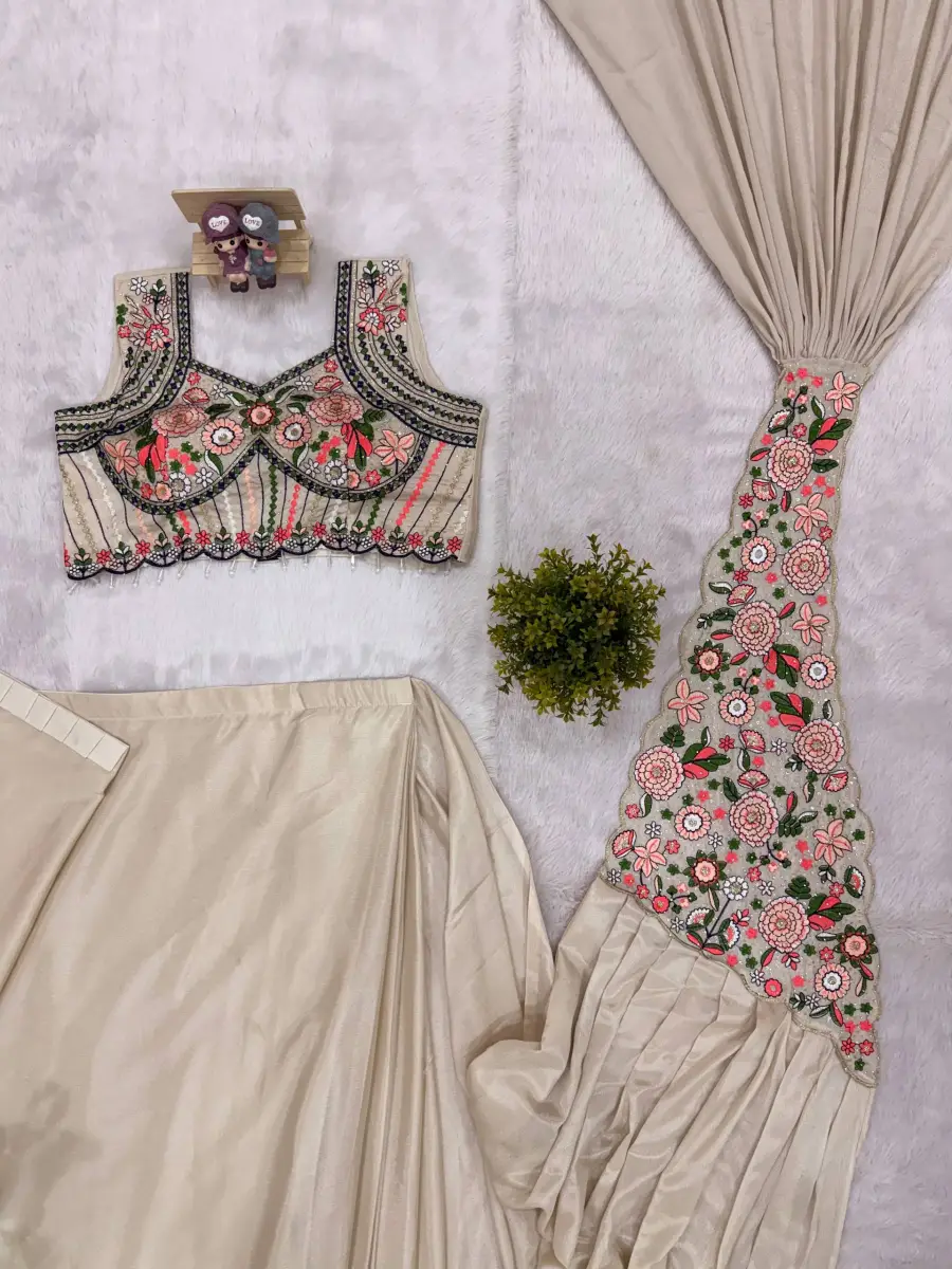 3CLASSIC CHINON EMBROIDERY WORK READY TO WEAR SAREE WITH STITCHED BLOUSE PARTY WEAR WHOLESALE PRICE ETHNIC GARMENT (22)