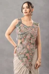 3CLASSIC CHINON EMBROIDERY WORK READY TO WEAR SAREE WITH STITCHED BLOUSE PARTY WEAR WHOLESALE PRICE ETHNIC GARMENT (25)