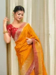 3CLASSIC LICHI SILK JACQUARD WORK SAREE WITH UNSTITCHED BLOUSE FESTIVE WEAR WHOLESALE PRICE ETHNIC GARMENT (23)