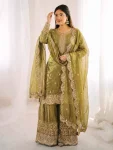 3DESIGNER FENDY SILK EMBROIDERY CODING AND SEQUENCE WORK TOP PALAZZO WITH DUPATTA FESTIVE WEAR WHOLESALE PRICE ETHNIC GARMENT (10)