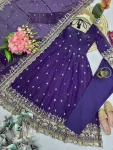 3DESIGNER FENDY SILK EMBROIDERY SEQUENCE WORK GOWN BOTTOM WITH DUPATTA FESTIVE WEAR WHOLESALE PRICE ETHNIC GARMENT (29)