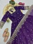3DESIGNER FENDY SILK EMBROIDERY SEQUENCE WORK GOWN BOTTOM WITH DUPATTA FESTIVE WEAR WHOLESALE PRICE ETHNIC GARMENT (29)