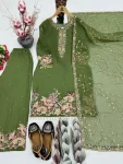 3DESIGNER GEORGETTE EMBROIDERY SEQUENCE WITH PEARL MOTI HAND WORK AND FANCY LACE BORDER WORK TOP PALAZZO WITH DUPATTA FESTIVE WEAR WHOLESALE PRICE ETHNIC GARMENT (18)