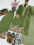 3DESIGNER GEORGETTE EMBROIDERY SEQUENCE WITH PEARL MOTI HAND WORK AND FANCY LACE BORDER WORK TOP PALAZZO WITH DUPATTA FESTIVE WEAR WHOLESALE PRICE ETHNIC GARMENT (18)