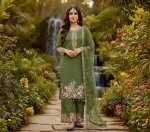3DESIGNER GEORGETTE EMBROIDERY SEQUENCE WITH PEARL MOTI HAND WORK AND FANCY LACE BORDER WORK TOP PALAZZO WITH DUPATTA FESTIVE WEAR WHOLESALE PRICE ETHNIC GARMENT (18)