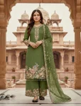 DESIGNER GEORGETTE EMBROIDERY SEQUENCE WITH PEARL MOTI HAND WORK AND FANCY LACE BORDER WORK TOP PALAZZO WITH DUPATTA GREEN