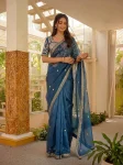 3DESIGNER SATIN SILK SEQUENCE EMBROIDERY WORK SAREE WITH UNSTITCHED BLOUSE PARTY WEAR WHOLESALE PRICE ETHNIC GARMENT (15)