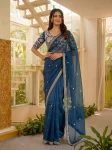 3DESIGNER SATIN SILK SEQUENCE EMBROIDERY WORK SAREE WITH UNSTITCHED BLOUSE PARTY WEAR WHOLESALE PRICE ETHNIC GARMENT (15)