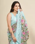 3DESIGNER SOFT NET CHIKANKARI EMBROIDERY WORK SAREE WITH UNSTITCHED BLOUSE PARTY WEAR WHOLESALE PRICE ETHNIC GARMENT (18)