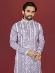 3DESIGNER SOFT SILK EMBROIDERY WORK AND SILVER SEQUENCE WORK MEN’S KURTA PAYJAMA FESTIVE WEAR WHOLESALE PRICE ETHNIC GARMENT (20)