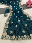 3DESIGNER VICHITRA EMBROIDERY AND MULTI THREAD WITH ARC CUT WORK BORDER SAREE WITH UNSTITCHED BLOUSE FESTIVE WEAR WHOLESALE PRICE ETHNIC GARMENT (4)