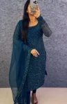 FANCY BUTTERFLY NET EMBROIDERY WORK TOP WITH DUPATTA TEAL