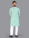 FANCY COTTON CHIKANKARI EMBROIDERY WORK MEN'S KURTA PAYJAMA RAMA