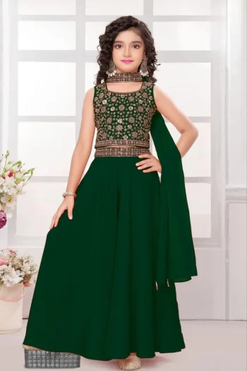FANCY CREPE EMBROIDERED WORK KID'S TOP PALAZZO WITH DUPATTA GREEN