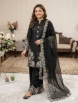 FANCY CREPE SILK EMBROIDERY WORK TOP PALAZZO WITH DUPATTA BLACK