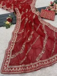 3FANCY GEORGETTE CODING SEQUENCE WITH CODING SEQUENCE BORDER WITH PIPING WORK SAREE WITH UNSTITCHED BLOUSE WEDING WEAR WHOLESALE PRICE ETHNIC GARMENT (10)