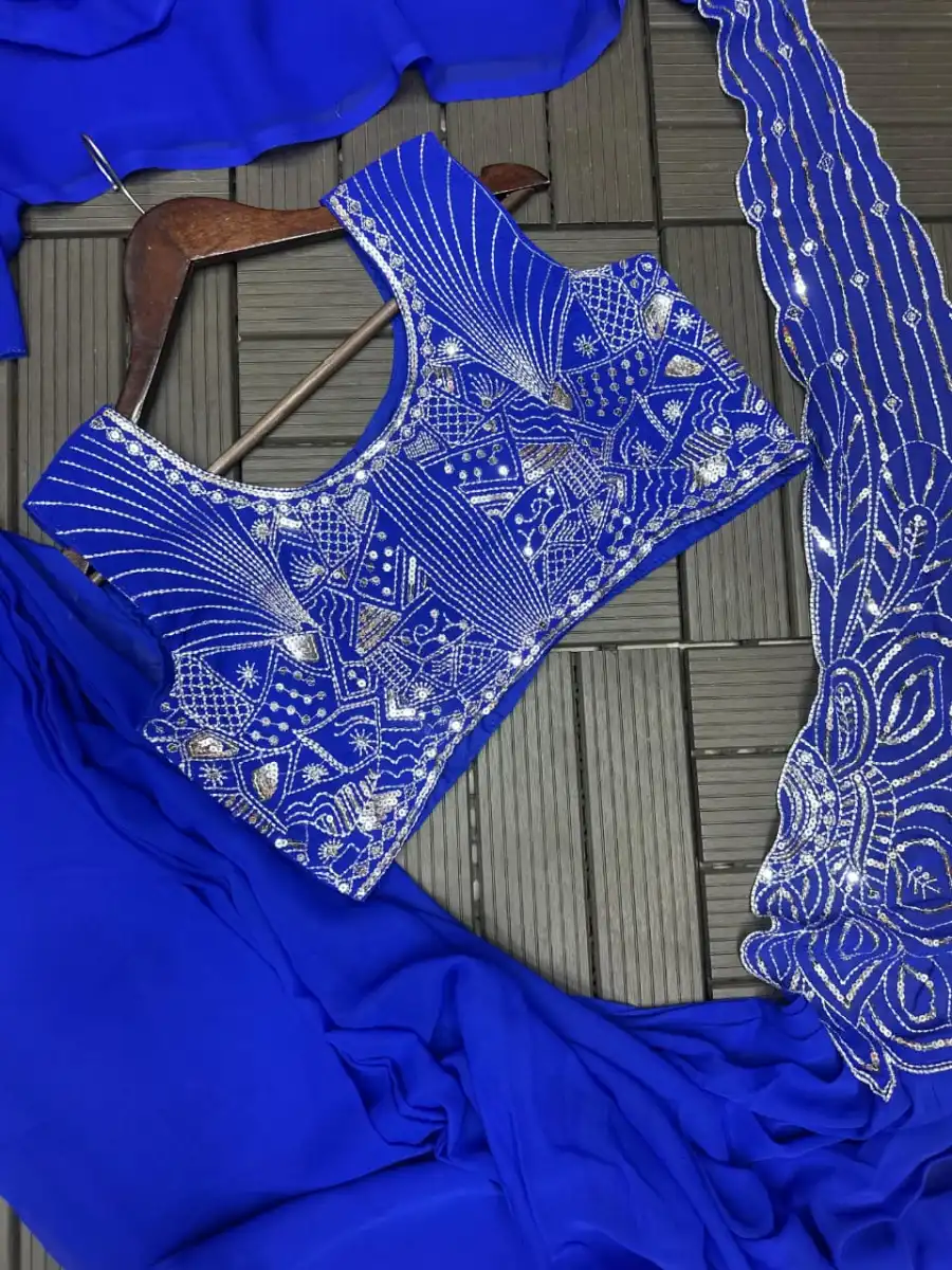 3FANCY GEORGETTE EMBROIDERY SEQUENCE WORK READY TO WEAR SAREE WITH STITCHED BLOUSE PARTY WEAR WHOLESALE PRICE ETHNIC GARMENT (25)