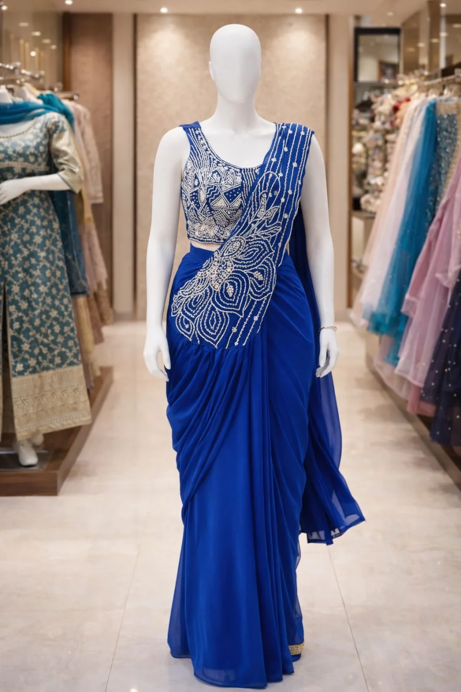 3FANCY GEORGETTE EMBROIDERY SEQUENCE WORK READY TO WEAR SAREE WITH STITCHED BLOUSE PARTY WEAR WHOLESALE PRICE ETHNIC GARMENT (27)