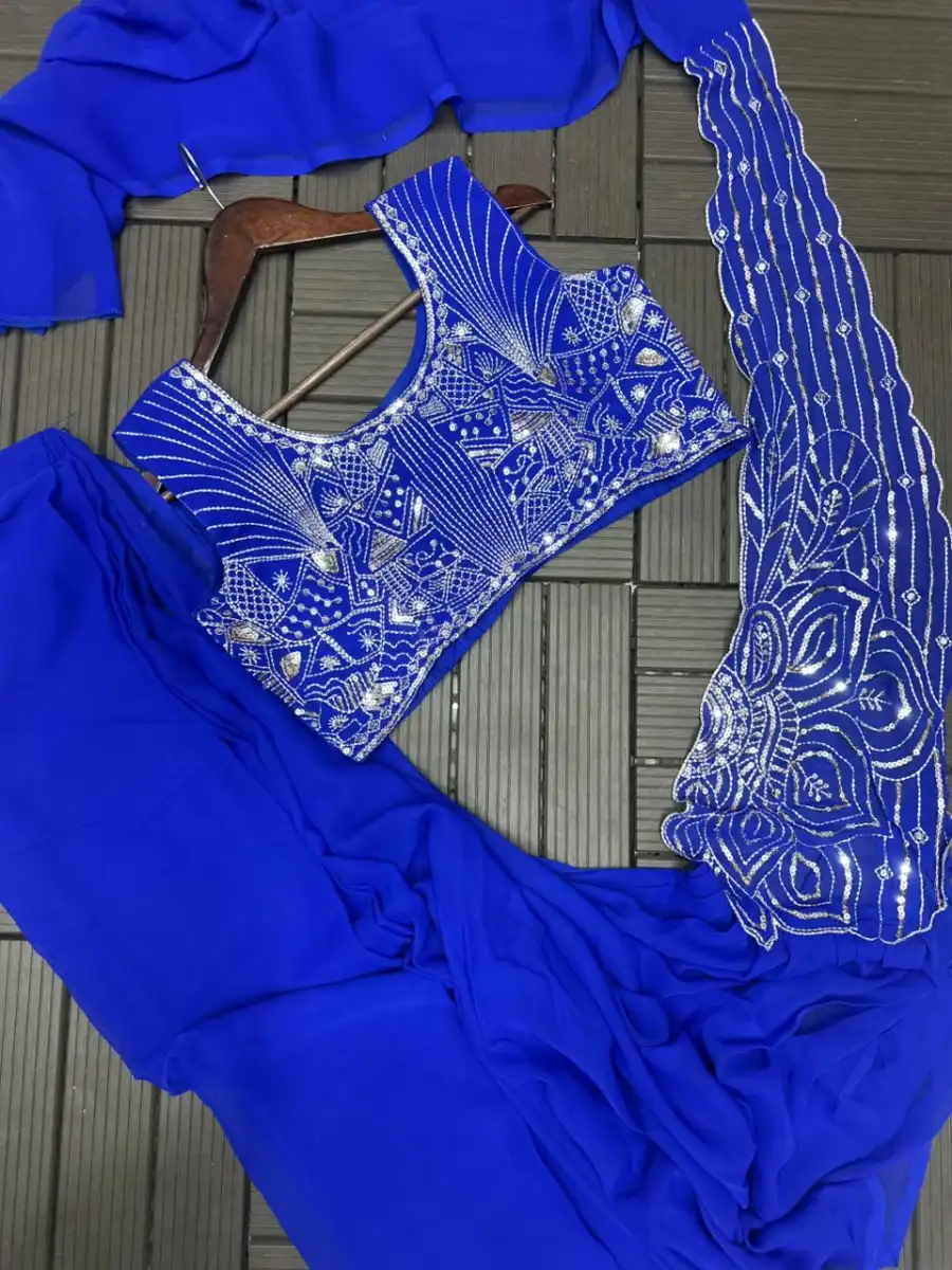 3FANCY GEORGETTE EMBROIDERY SEQUENCE WORK READY TO WEAR SAREE WITH STITCHED BLOUSE PARTY WEAR WHOLESALE PRICE ETHNIC GARMENT (29)