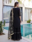 3FANCY GEORGETTE EMBROIDERY SEQUENCE ZARI WORK TOP SHARARA WITH DUPATTA FESTIVE WEAR WHOLESALE PRICE ETHNIC GARMENT (60)