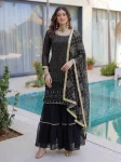 FANCY GEORGETTE EMBROIDERY SEQUENCE ZARI WORK TOP SHARARA WITH DUPATTA BLACK