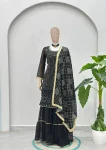 3FANCY GEORGETTE EMBROIDERY SEQUENCE ZARI WORK TOP SHARARA WITH DUPATTA FESTIVE WEAR WHOLESALE PRICE ETHNIC GARMENT (60)
