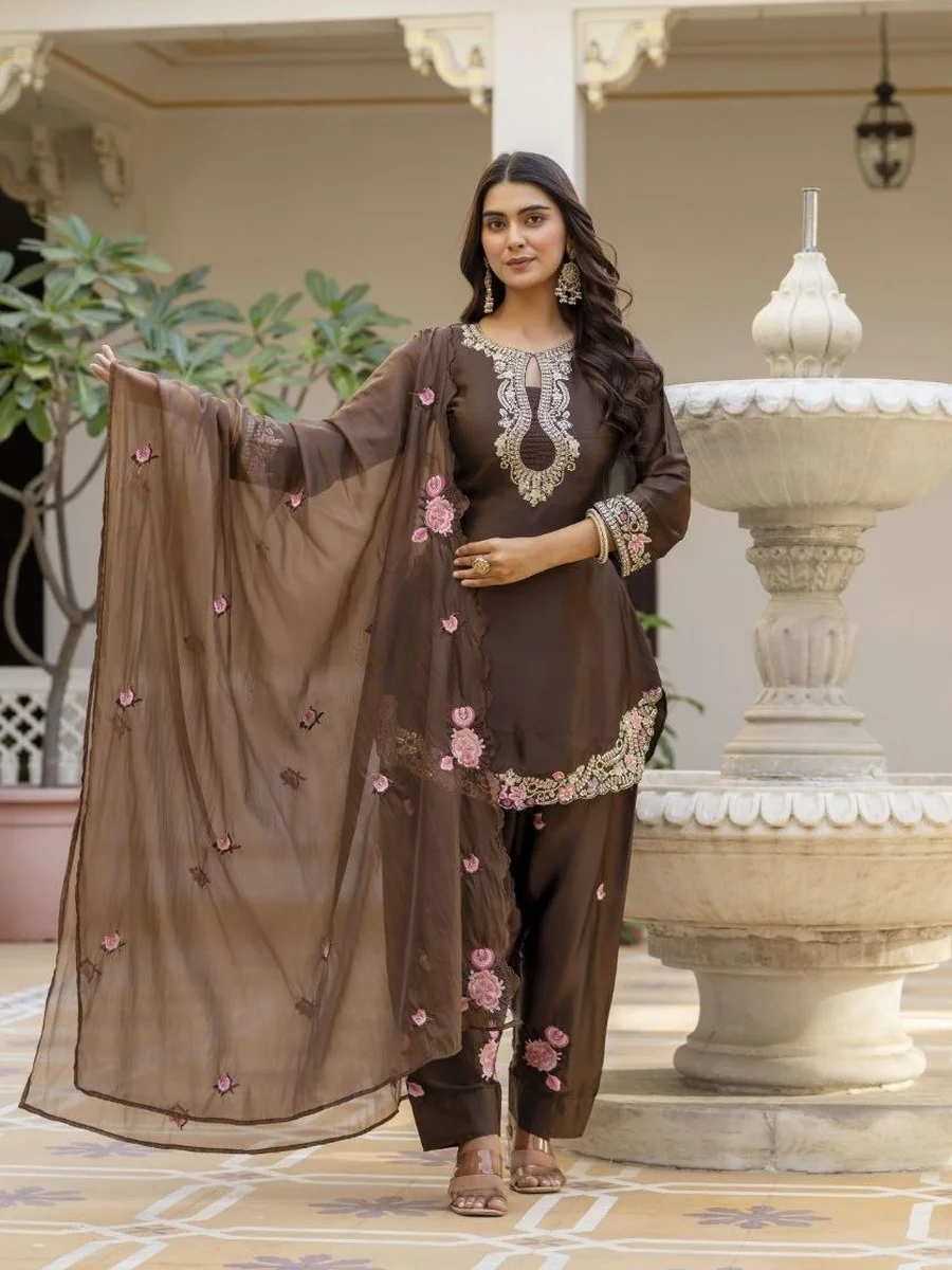 3FANCY JAPAN SATIN SEQUENCE CODING EMBROIDERY WORK TOP PATIYALA WITH DUPATTA FESTIVE WEAR WHOLESALE PRICE ETHNIC GARMENT (23)