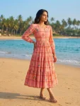 3FANCY MUL CHANDERI CHECKS FLORAL PRINT WORK ONE PIECE DRESS DAILY WEAR WHOLESALE PRICE ETHNIC GARMENT (11)
