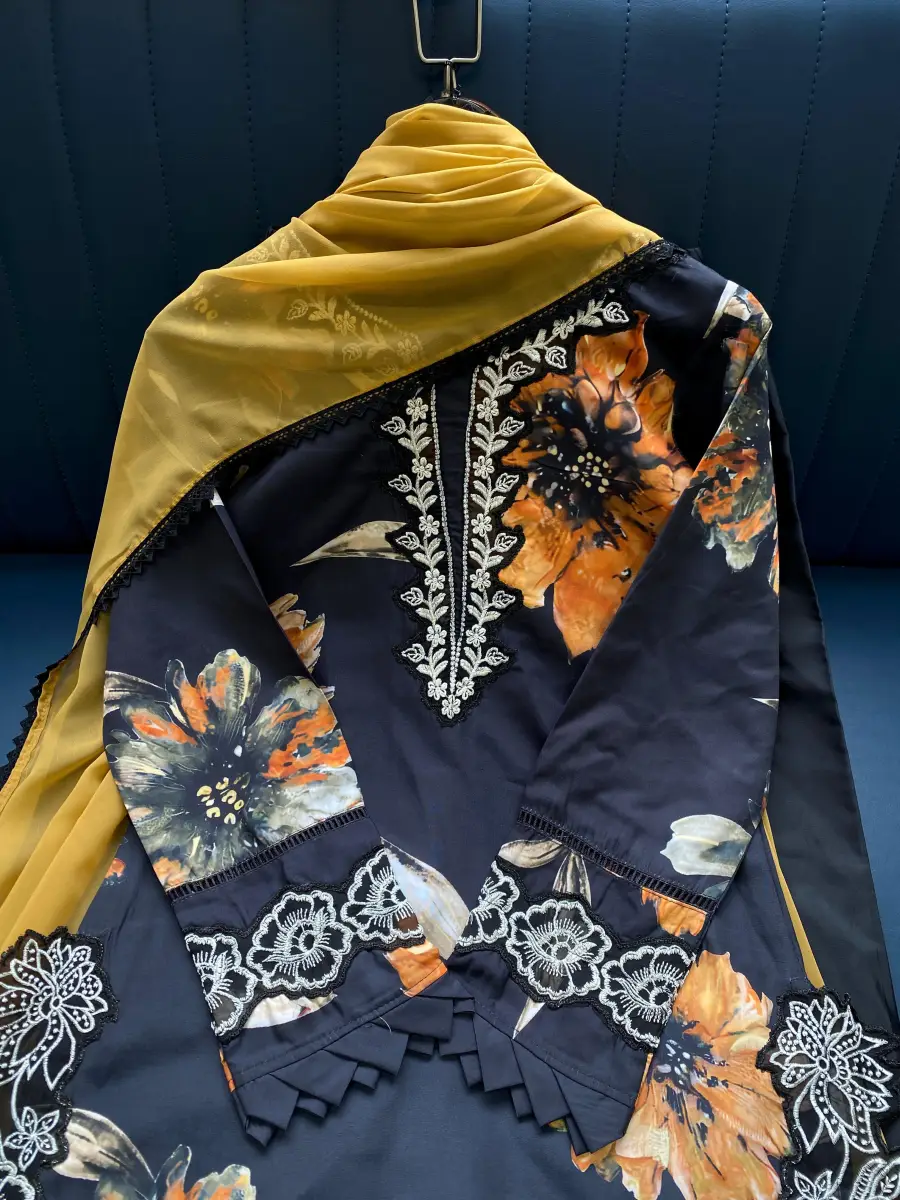 3FANCY MUSLIN EMBROIDERY LACE WORK TOP PALAZZO WITH DUPATTA FESTIVE WEAR WHOLESALE PRICE ETHNIC GARMENT (20)
