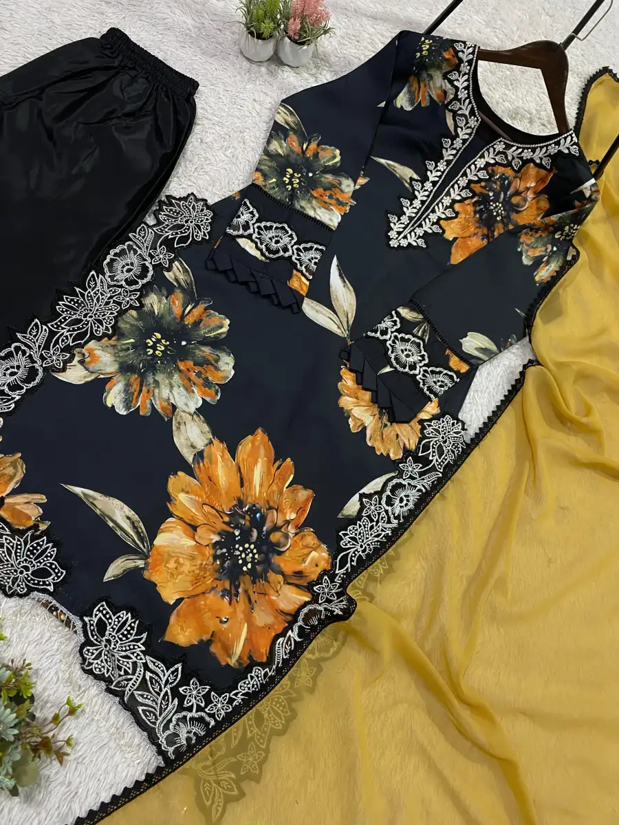 3FANCY MUSLIN EMBROIDERY LACE WORK TOP PALAZZO WITH DUPATTA FESTIVE WEAR WHOLESALE PRICE ETHNIC GARMENT (22)