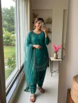 FANCY NATURAL CREPE EMBROIDERY 3 MM SEQUENCE WORK WITH CUTWORK TOP PATIYALA WITH DUPATTA GREEN