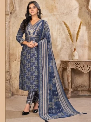 FANCY RAYON DIGITAL PRINT WORK TOP BOTTOM WITH DUPATTA BLUE
