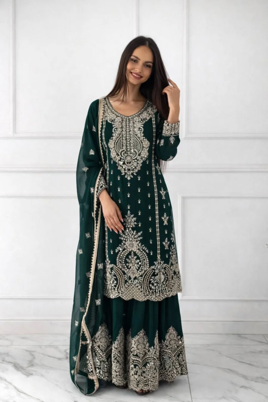3MODERN CHINON SILK EMBROIDERY SEQUENCE WORK WITH RIVET MOTI WORK TOP SHARARA WITH DUPATTA FESTIVE WEAR WHOLESALE PRICE ETHNIC GARMENT (8)