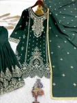 3MODERN CHINON SILK EMBROIDERY SEQUENCE WORK WITH RIVET MOTI WORK TOP SHARARA WITH DUPATTA FESTIVE WEAR WHOLESALE PRICE ETHNIC GARMENT (8)
