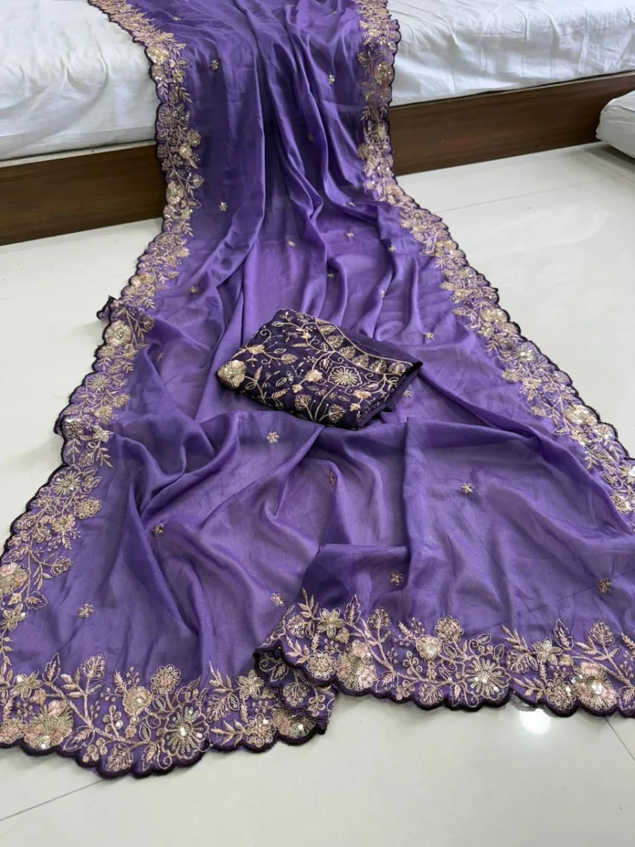 3MODERN GEORGETTE SEQUENCE WORK CUT WORK BORDER SAREE WITH UNSTITCHED BLOUSE WEDDING WEAR WHOLESALE PRICE ETHNIC GARMENT (11)