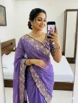 MODERN GEORGETTE SEQUENCE WORK CUT  WORK BORDER SAREE WITH UNSTITCHED BLOUSE PURPLE
