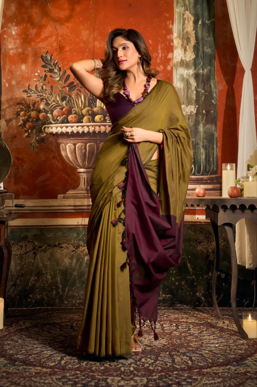 3MODERN MUL COTTON CONTRAST PALLU & FANCY TASSELS WORK SAREE WITH UNSTITCHED BLOUSE FESTIVE WEAR WHOLESALE PRICE ETHNIC GARMENT (8)